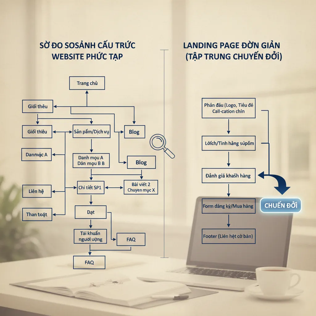 Sự khác biệt cơ bản về cấu trúc và mục tiêu giữa Website và Landing Page